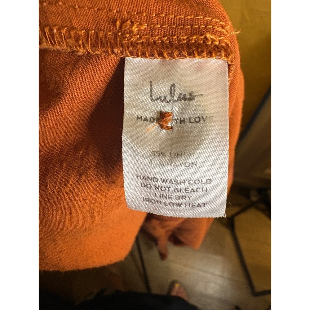 Lulus Rust Orange Linen Blend Wide Leg Pants Large Boho Trouser Cuffed Hem - Picture 5 of 6